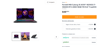 Portátil MSI Cyborg 15 A13VF-1621XES i7-13620H RTX 4060 16GB 1TB 15.6" FreeDOS por 849,95€