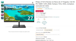 Monitor sin Marco Philips 271E1S 27" por $2,155 en Amazon