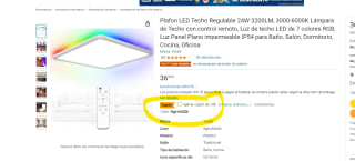 Plafon LED Techo Regulable 24W 3200LM, 3000-6000K con impermeabilidad IP54 por 16,99€