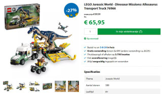 Lego Jurassic World Dinosaur Missions: Allosaurus Transport Truck (76966) voor €65,95 bij Goodbricks