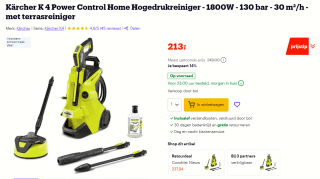 Kärcher K 4 Power Control Home Hogedrukreiniger - 1800W - 130 bar - 30 m²/h - met terrasreiniger voor €213 bij Bol.com