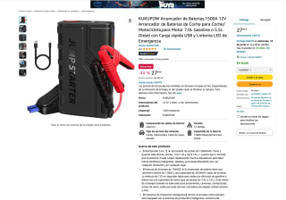 Arrancador de Baterias 1500A 12V Arrancador de baterias para Coche/Motocicleta con carga rápida USB y Linterna LED de Emergencia por 27,99€