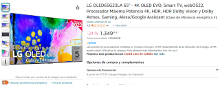 TV OLED EVO 65" LG OLED65G23LA Panel EVO + disipador Gallery Edition por 1.349€