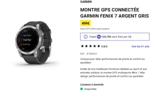 MONTRE GPS CONNECTÉE GARMIN FENIX 7 ARGENT à 499€