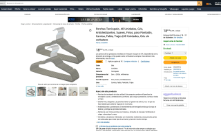 40 Unidades Perchas Terciopelo gris Antideslizantes por solo 11,99€