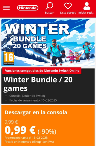 Winter Bundle/20 games Nintendo Switch por 0,99€.