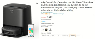 Eufy Clean X9 Pro ACS - Robotstofzuiger en dweilcombi met Auto Clean Station voor €599 bij Amazon