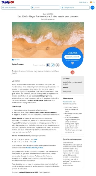 Fuerteventura Vuelos + Media Pensión desde 306€ por persona.