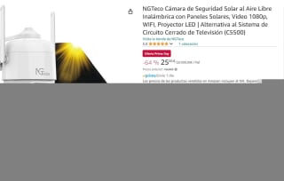 NGTeco Cámara de Seguridad Solar al Aire Libre Inalámbrica con Paneles Solares por 25€
