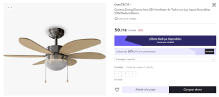 Ventilador de Techo con Luz Aspas Reversibles 50W Cecotec EnergySilence Aero 350 por 40.71€