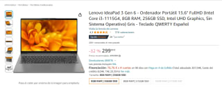 Portátil Lenovo IdeaPad 3 Gen 6 por 299€