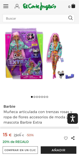 Barbie Muñeca articulada con trenzas rosas y ropa de flores por 15€.