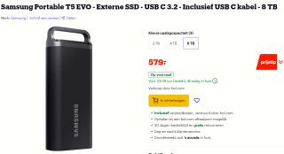 Samsung T5 EVO 8TB Black externe SSD voor €579 bij Bol.com