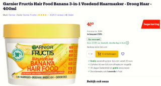 Garnier Fructis Hair Food Banana 3-in-1 Voedend Haarmasker - Droog Haar - 400ml voor €4,50 bij Bol.com