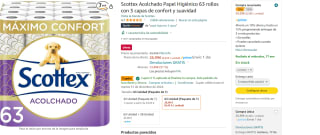Scottex Acolchado Papel Higiénico 63 rollos con 3 capas de confort y suavidad por 23,08€