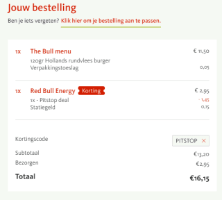 Red Bull voor €1,50 bij een burgermenu bij Kwalitaria