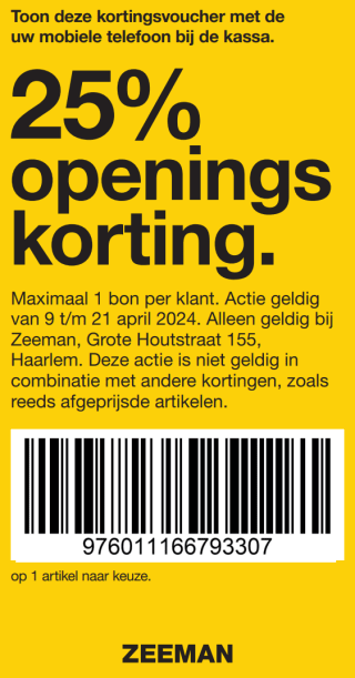 25% korting op een item naar keuze bij Zeeman Haarlem
