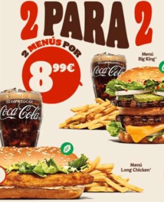 2 menús por 8,99€ en Burger King