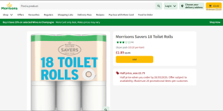 Morrisons Savers 18 Toilet Rolls for £1.89