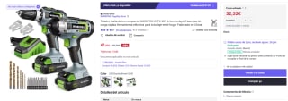 Pack Workpro taladro + atornillador de 20V con dos baterías, cargador, puntas y brocas por 32,32€