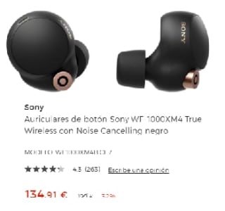 Auriculares Sony WH1000XM Bluetooth cancelación de ruido por 134.91€