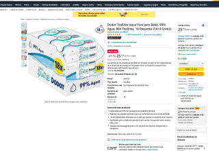 864 Toallitas Dodot Aqua Pure para Bebé 99% Agua 18 Paquetes 14+4 Gratis por 21,37€