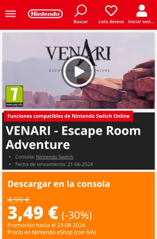 Venari Escape Room Adventure Nintendo Switch por 3,49€.