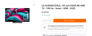 LG OLED65C54LA – 65 inch OLED 4K UHD TV – 100 Hz voor €1.839 bij Artelectronics