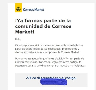 5€ descuento para compras de imoorte mínimo de 30€