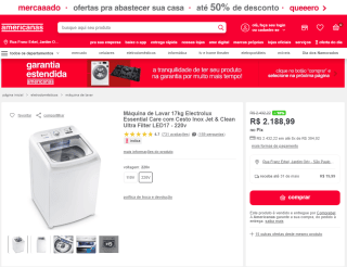 Máquina de Lavar da Electrolux de 17kg Essential Care - R$ 2.188,99
