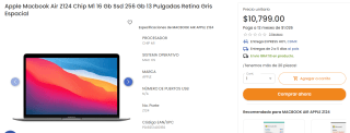 MacBook Air M1 16GB 256GB SSD 13" por $10,799 en Pedidos
