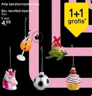 1+1 gratis op alle kerstornamenten bij Leen Bakker