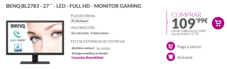 Monitor Gaming 27" BENQ BL2783 LED - FULL HD por 109.99€