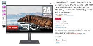 Lenovo L24q-35 Monitor Gaming 23.8" 2K QHD con EyeSafe por 129,99€