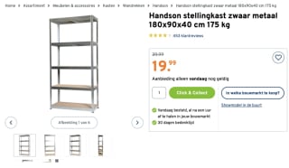 Handson stellingkast zwaar metaal 180x90x40 cm 175 kg voor 19,99 euro