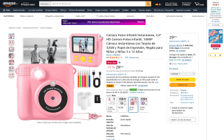 Cámara instantánea infantil con pantalla 2,4" y tarjeta 32GB por 17,99€