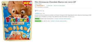 6 Bolsas de Mini Galletas DINOSAURUS Choco Blanco 100 Gramos por 6.96€
