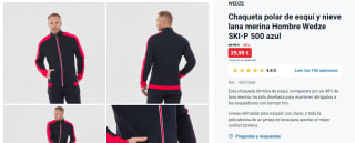 Chaqueta polar de esquí y nieve lana merina Hombre Wedze SKI-P 500 por 29,90€