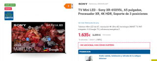 TV Mini LED Sony XR-65X95L 65" por 1605€