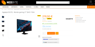 Monitor Gigabyte GS27Q gaming 27" QHD 170Hz por 179,89€