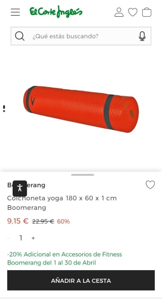 Colchoneta yoga 180 x 60 x 1 cm Boomerang por 9,15€.