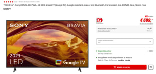 Television LED 55" - Sony BRAVIA 55X75WL, 4K HDR, Smart TV (Google TV), Google Assistant, Alexa, Siri, Bluetooth, Chromecast, Eco, BRAVIA Core, Marco Fino por 594€