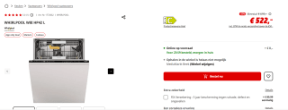 Whirlpool W8I HP42 L inbouw vaatwasser voor €522 bij de Mediamarkt