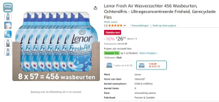 8x 57 wasbeurten Lenor Fresh Air wasverzachter voor €26,99 bij Amazon