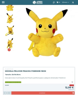 MOCHILA PELUCHE PIKACHU POKEMON 36CM por 12,99€.
