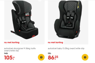 25% korting op autostoeltjes van de Hema