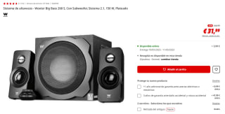 Woxter Big Bass 260 - Altavoces 2.1 150W, Subwoofer de madera, Rejilla metálica, Control de volumen con cable por 31.99€