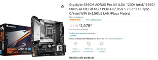 Motherboard B560M Aorus Pro AX a $2,678 en Amazon