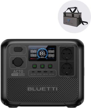 BLUETTI Portable Powerstation-Powerbank AC70, 768Wh LiFePO4-Zonnegenerator met 2 1000W AC-Uitgangen, 100W Type-C, Batterijback-up voor Autoritten, Off-grid, Stroomuitval