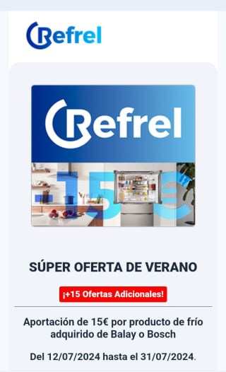 15€ por productos de frío adquiridos de la marca Balay o Bosch